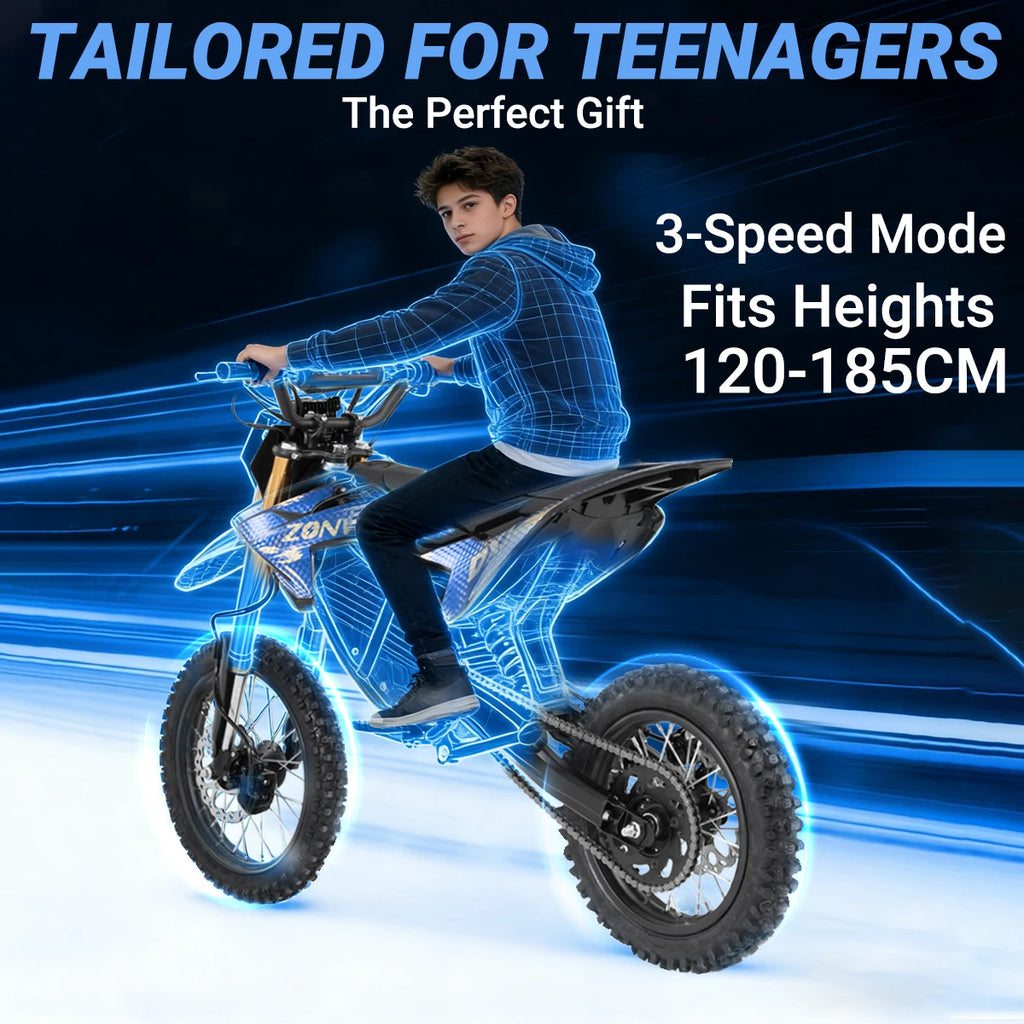 Zonveer DX1 3000W Peak Electric Dirt Bike for Adults, 998.4WH Battery, 40MPH Off-Road Electric Motorcycle, Hydraulic Brakes