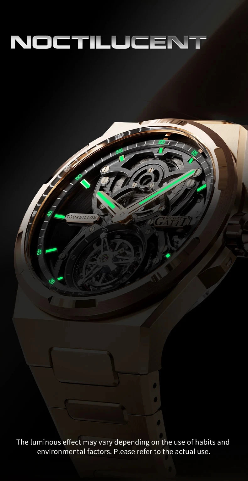BONEST GATTI Brand BG7004 Mechanical Wristwatches Automatic Movement Luxury Sapphire Watches Skeleton Watches For Men