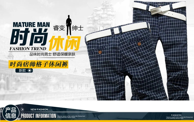 Summer dress pants for men Cotton Casual cargo Pants Man Straight Loose Suit pants Plaid Trousers Male Big size Brand Clothes