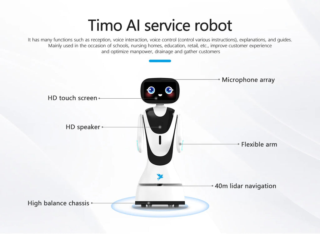 Smart Timo AI Service Robot with ChatGpt Face Recognition Voice Interaction Reception Robot