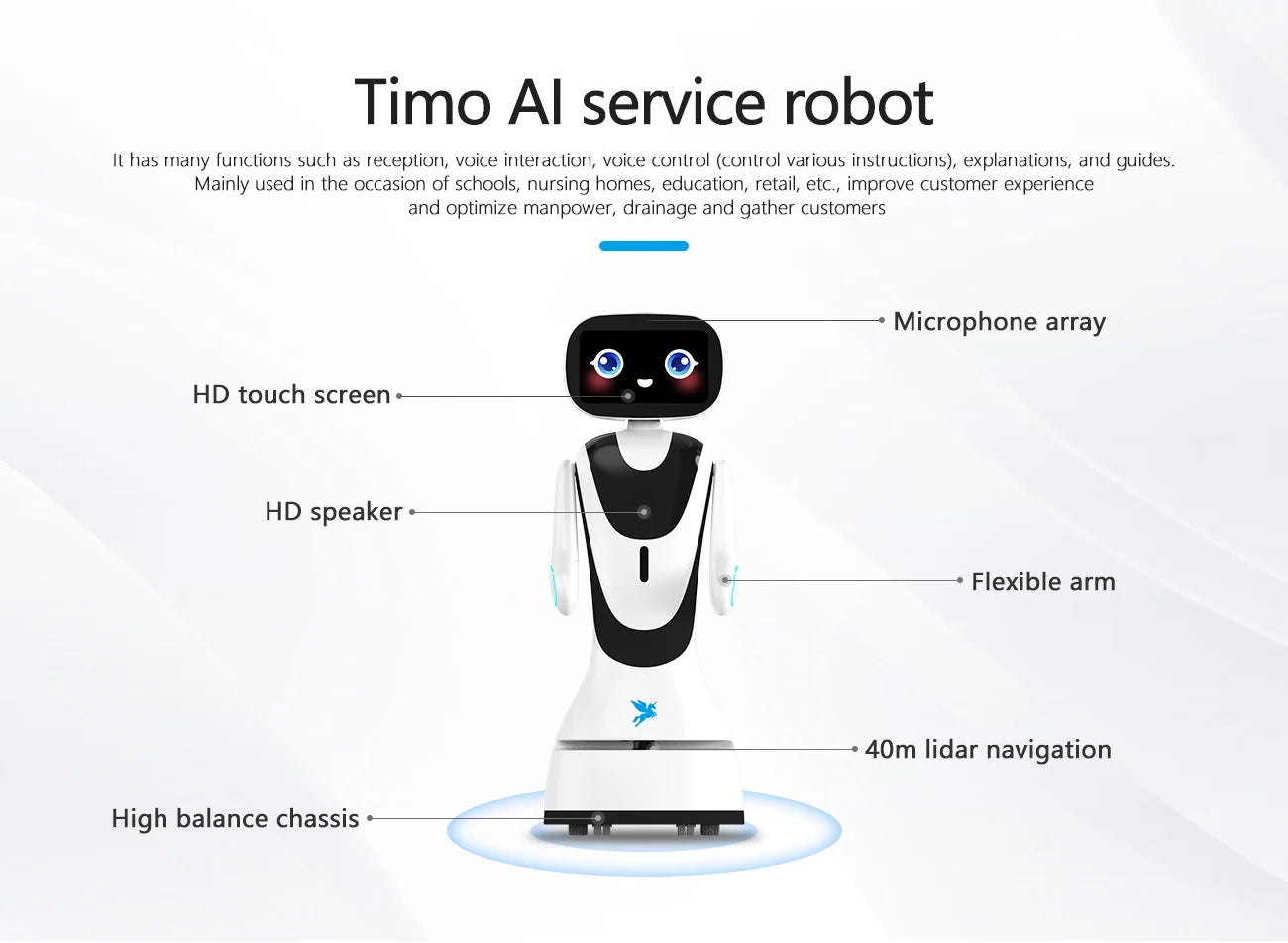 Smart Timo AI Service Robot with ChatGpt Face Recognition Voice Interaction Reception Robot