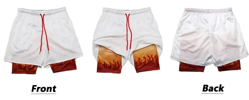 Anime Baki Hanma Gym Workout Shorts for Men Athletic Quick Dry 2 in 1 Compression Shorts Cosplay Costume