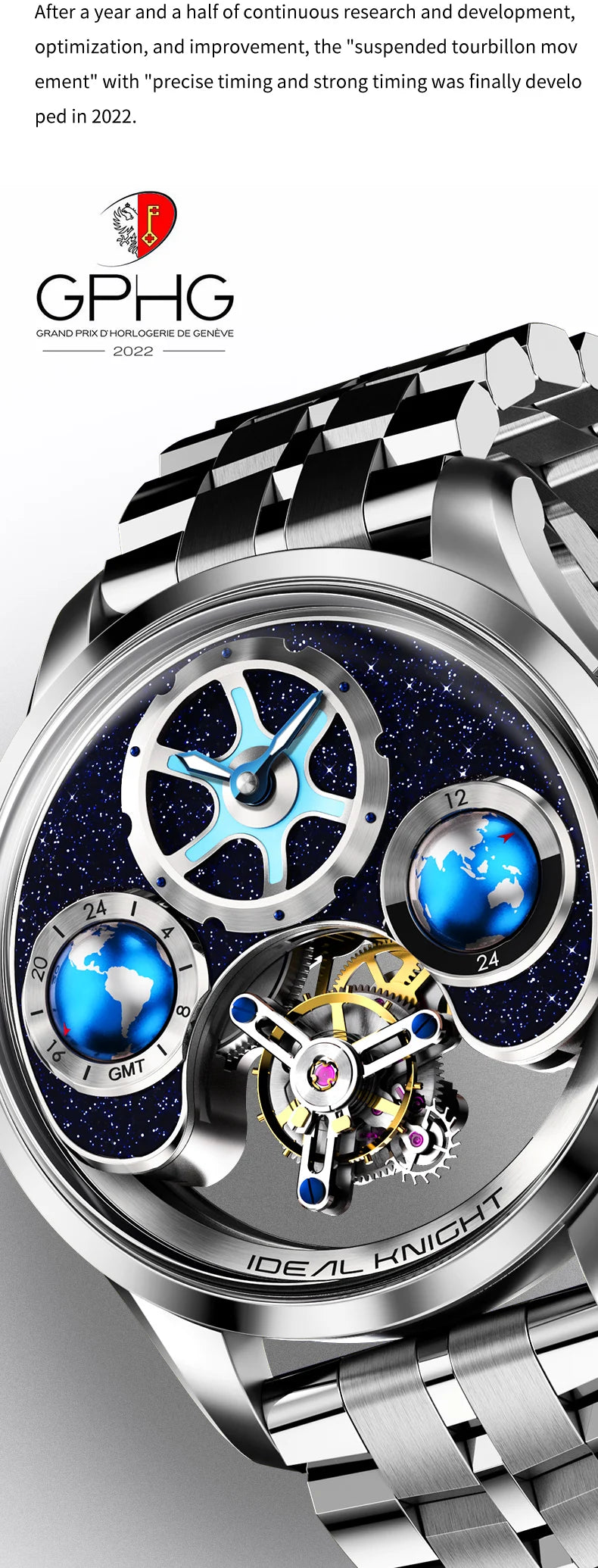 IDEAL KNIGHT Tourbillon Watch 6805 Men Automatic Mechanical Watch 100% Official Original Blue Earth Series Men Watch High Gift