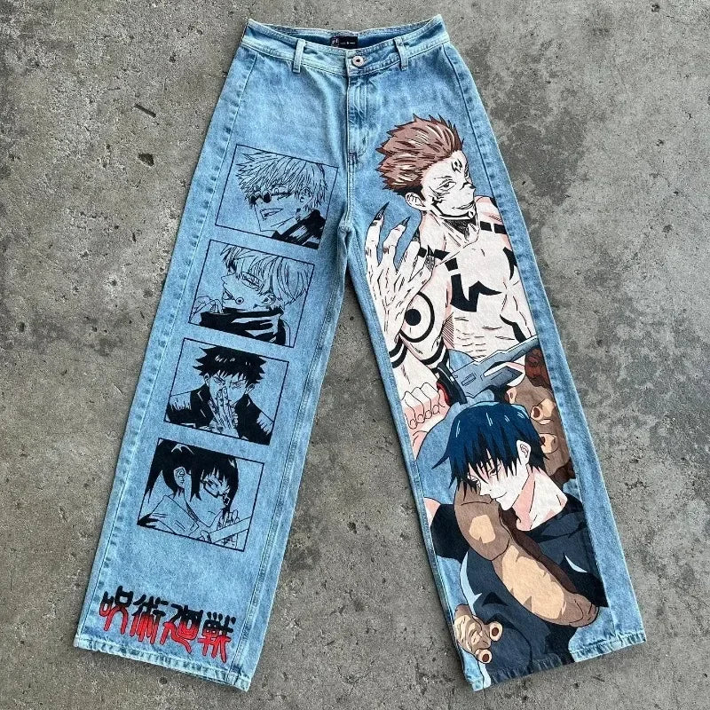 Hip Hop Y2K baggy jeans Anime  print pattern Vintage Streetwear fashion Harajuku men women high waisted Casual wide leg jeans