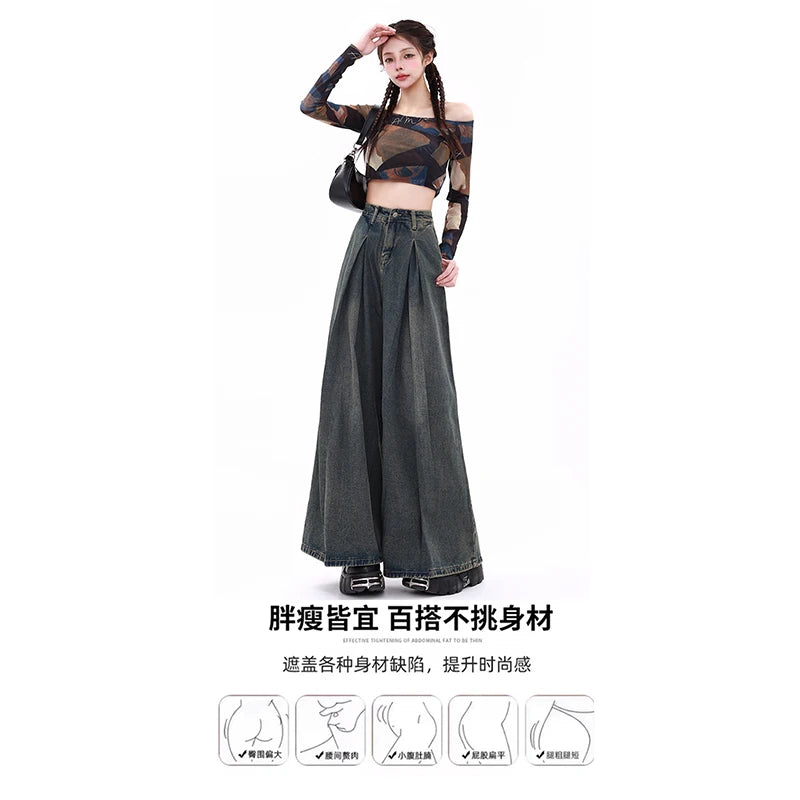 Women's Blue Y2k Jeans Baggy Harajuku Aesthetic Streetwear 2000s Trashy Oversize Denim Trousers Loose Jean Pants Vintage Clothes