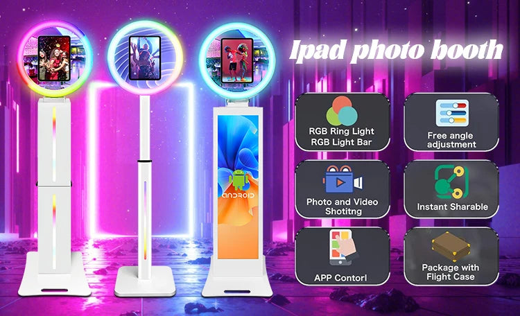 Magic Mirror LCD Photo Booth Machine with LED Ring Light Photobooth Machine for iPad 9.7-13inch for Party iPad Photobooth Lcd