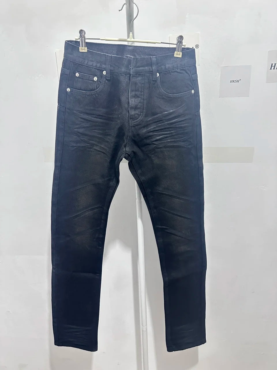 HKSH Autumn New Men Tide Dark Vintage Stylish Damage Waxed Denim Pants Handmade Hole High Street Jeans Straight Chic Ins HK17722