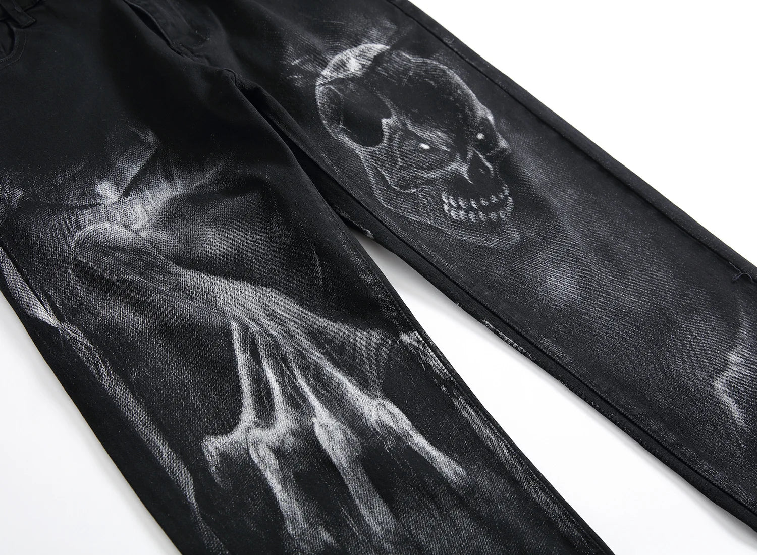 2026 Men's Blue 3D Printing Jeans, Black Wolf Pattern Printed Punk Straight Cotton Casual Print Denim Pants Asian Size 28-42