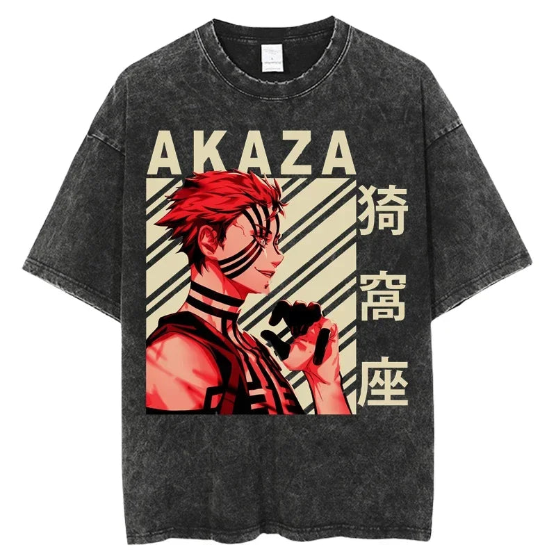 2025 Kimetsu no Yaiba Japanese Anime T Shirt Harajuku Man T Shirts Tees Shirt Tops Design Washed Black Short-Sleeve unisex top