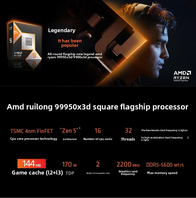 Install a computer desktop AMD Ryzen 9 9950X3D with 5070Ti/5080/5090 generative design rendering 48G large memory host