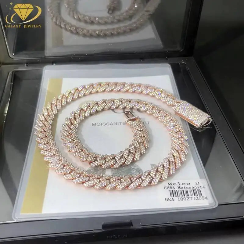 Fashion Jewelry Necklace GRA Certified Iced Out Hip Hop Rose Gold Plated Moissanite Cuban Link Chain