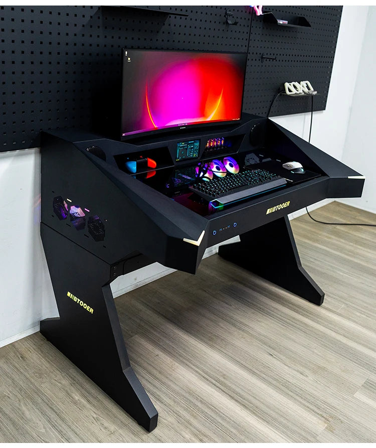 Computer chassis integrated table fully transparent water-cooled large chassis special-shaped computer table e-sports table