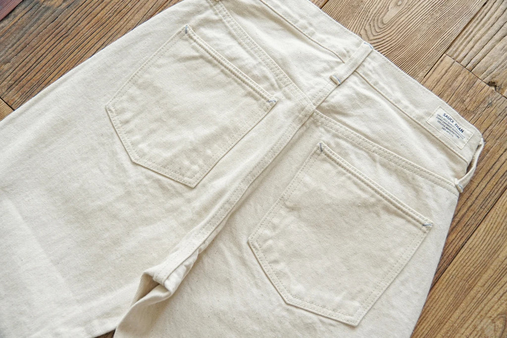 Sauce Zhan Mens Jeans Selvedge Denim White Jeans Regular Fit hight rise  14 Oz One Wash