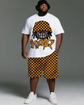 S-9XL Large Size Men's Casual Suit - Hip-Hop Cartoon Street Character Checkerboard Print Short Sleeve T Shirt and Shorts Two Pie