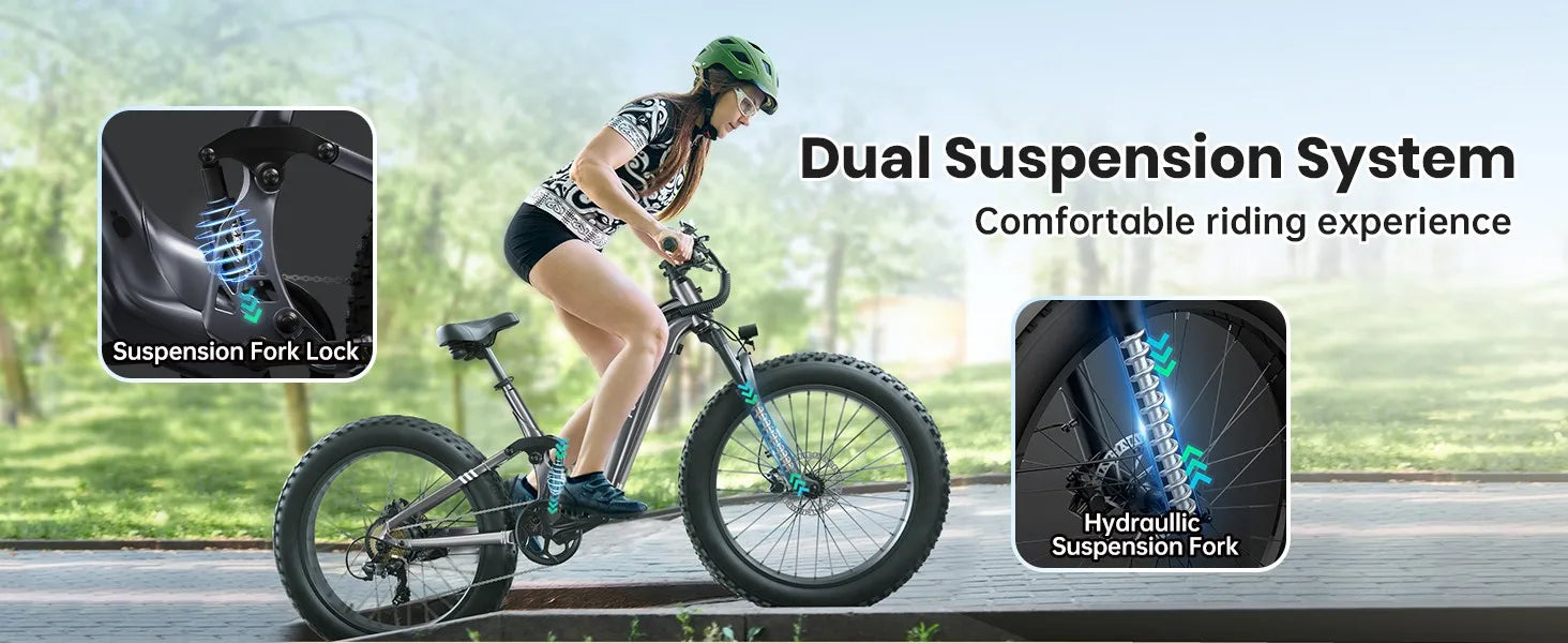 Electric Bike 960W, 48V 20AH Full Suspension Fat Tire Mountain E-Bike 80 Miles