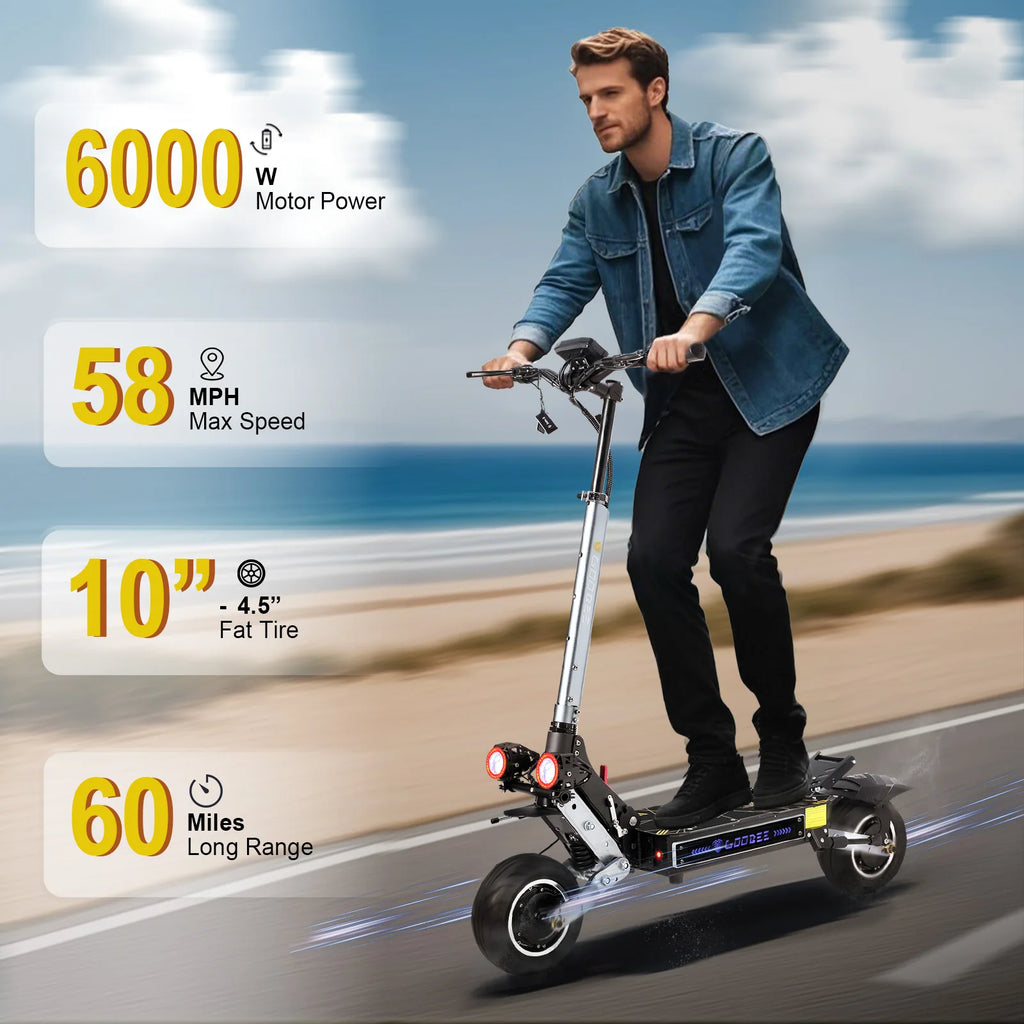 ZonDoo Pro 6000W 60V 38AH Dual Motor Electric Scooter Max Speed 95KM/H Max Mileage 90-110km 11 Inch Road Tyre Electric Scooter