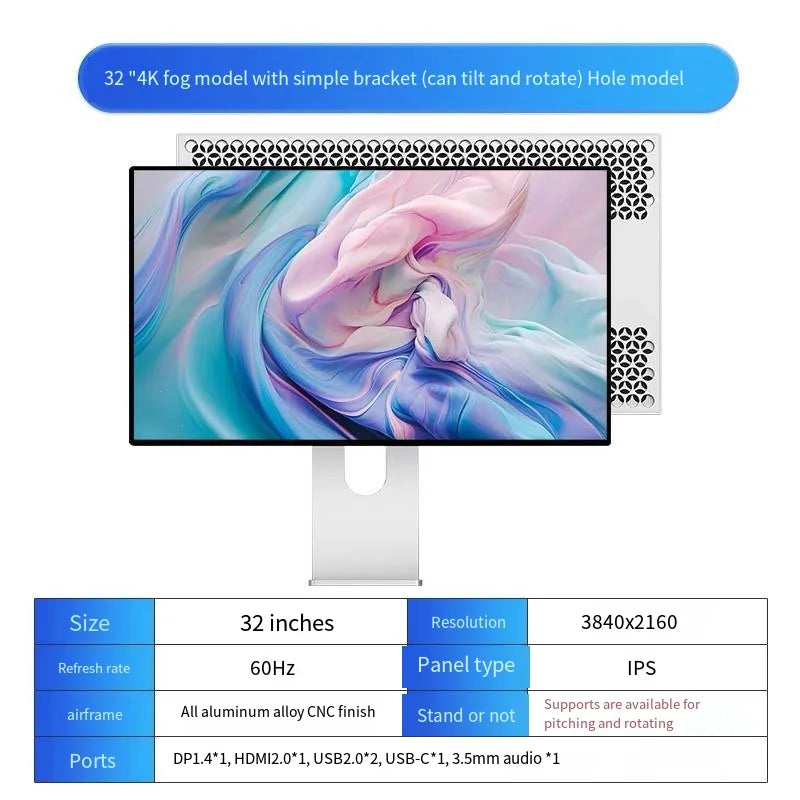 32 Inch LED Monitor 4K 3840*2160 HDR10 Feature 60Hz USB-C FOR MAC 100W HDR10 139PPI matt screen Display kuycon P32UB hole style