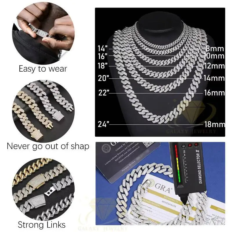 Fashion Jewelry Necklace GRA Certified Iced Out Hip Hop Rose Gold Plated Moissanite Cuban Link Chain