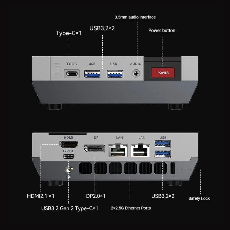 ACEMAGIC X5 Retro Mini Desktop PC AMD Ryzen AI 9 HX370 High Performance WiFi 7+BT5.4 DDR5 5600MHz PCle4.0x4 SSD Four-screen 8K