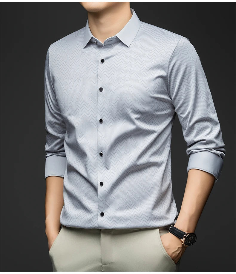 BROWON Men Shirt Long Sleeve Autumn 2025 New Solid Color Casual Luxury Shirt  Man Business Office Slim Shirts for Men Clothes