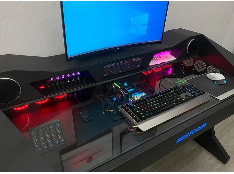 Computer chassis integrated table fully transparent water-cooled large chassis special-shaped computer table e-sports table