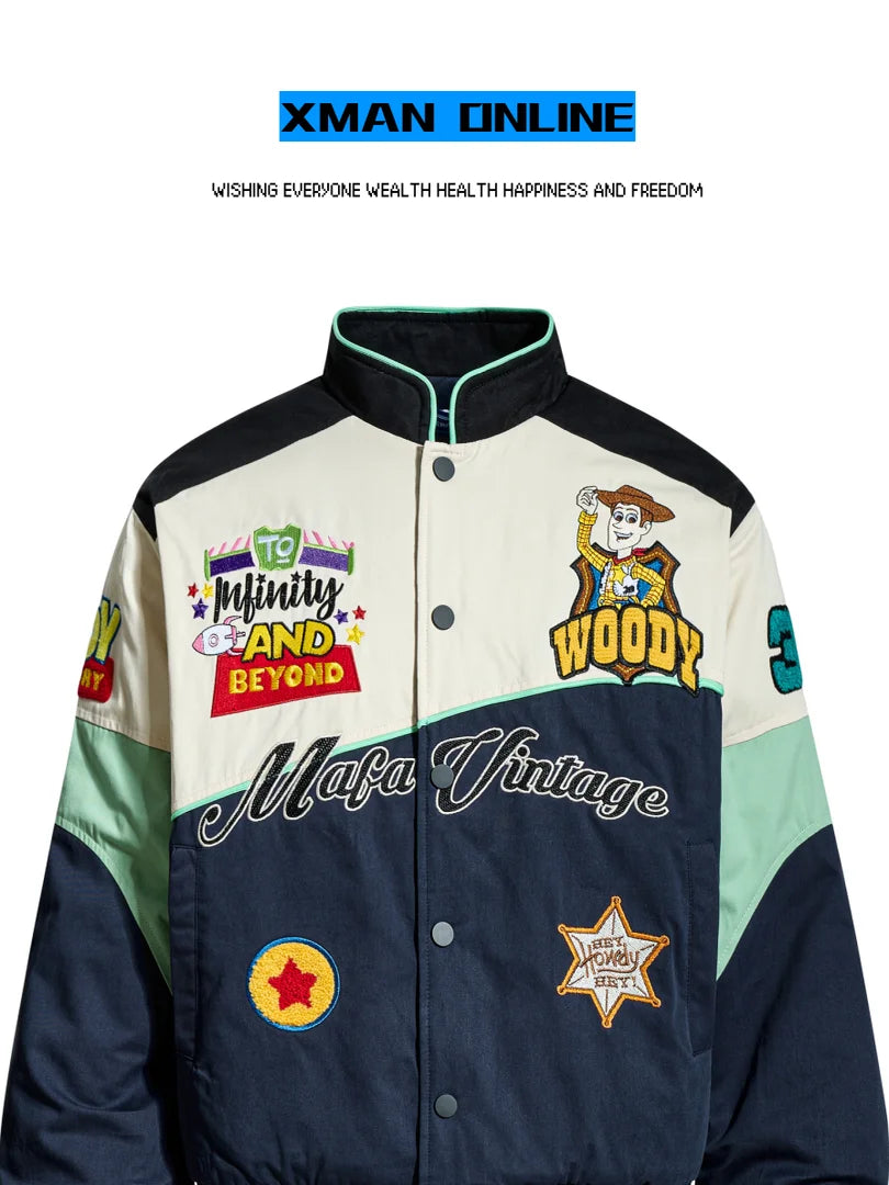 Xman Trendy Brand Cartoon Anime Embroidered Cotton Jacket Loose Fit Small Size Women's Student Autumn Winter Outerwear
