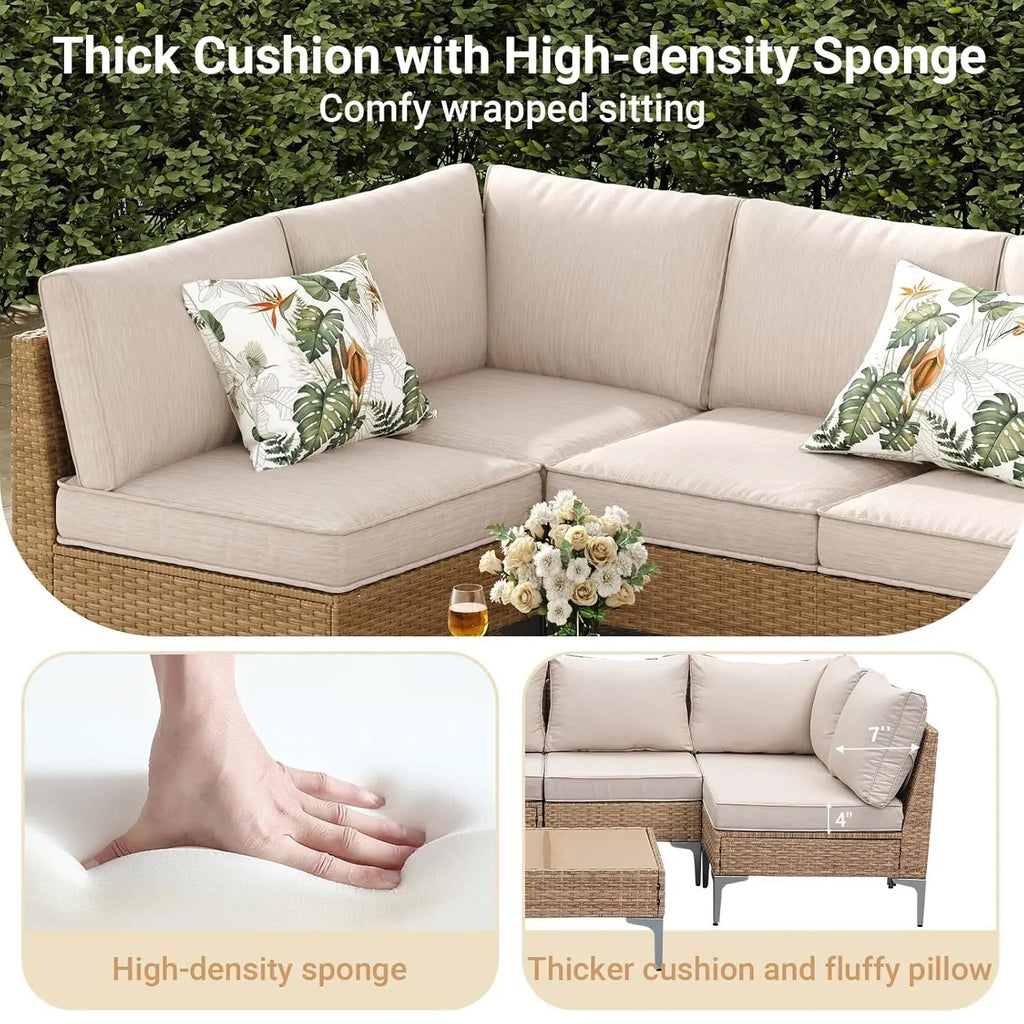 9-Piece Outdoor Patio Furniture Set, All-Weather Wicker Sectional Sofa with Coffee Table & Thick Anti-Slip Cushions, Customized