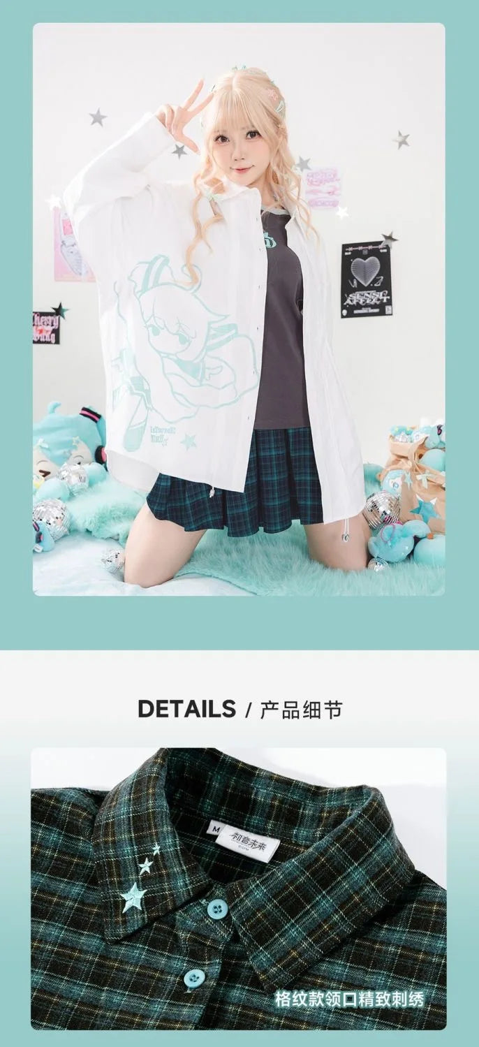 Moeyu Hatsune Miku Women Shirt Plaid Blouse Female Blouses Loose Men Woman Shirts Tops Long Sleeve Casual Vocaloid Costume