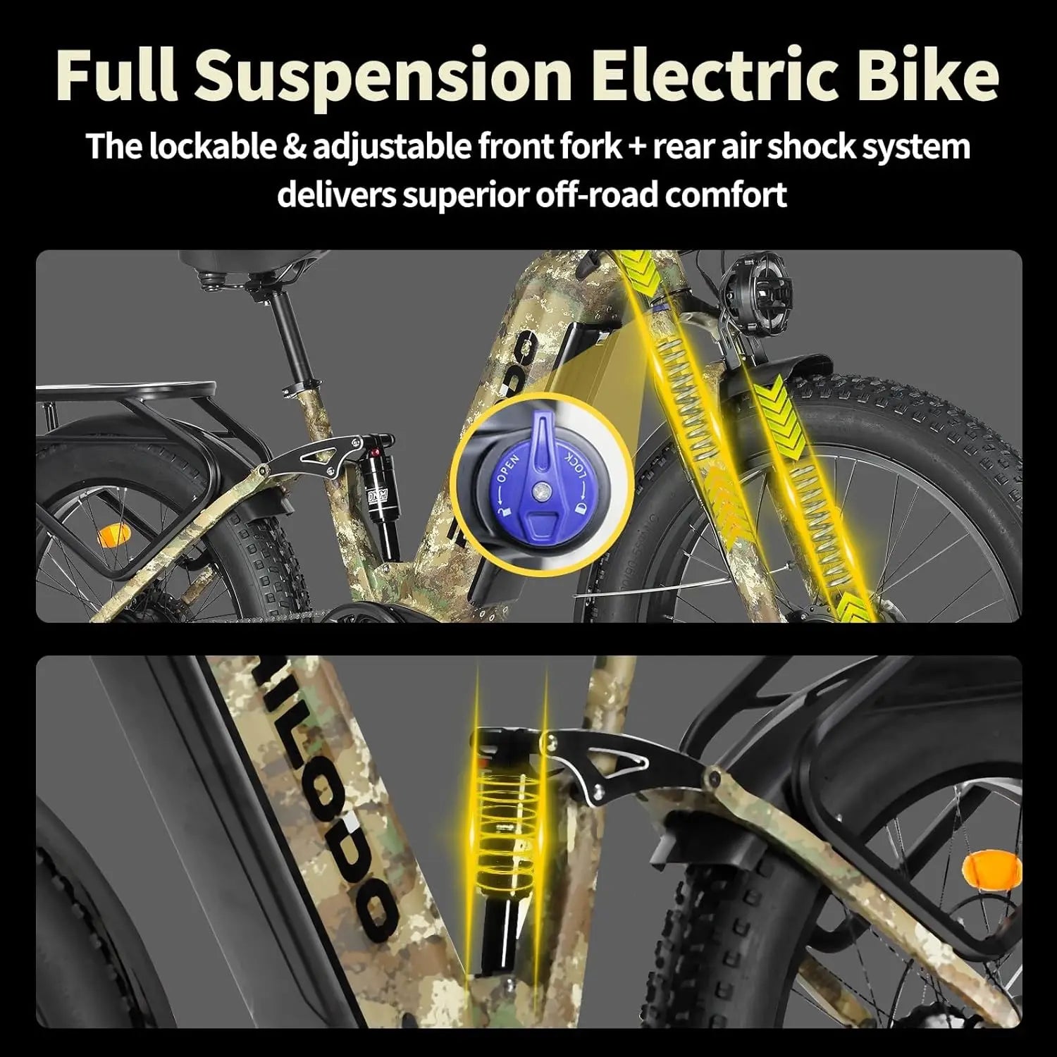 5000w Dual Motor Electric Bicycles, 60V Battery E-Bike with 45 MiIe P-Hour Electric Bike for Adults, 26 Fat Tire Hunting Ebike f