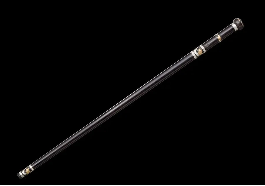 Medieval Staff Sword Folded Steel Damascus Blade Sharp Real Ebony Wood Scabbard Walking Stick Gold Silver Plating Dragon Katanas