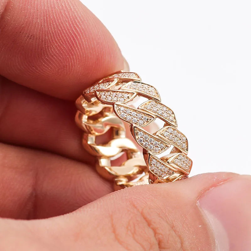 Provence 10K/14K/18K solid gold cuban link rings for men women DEF/VVS lab diamond rings custom hiphop jewelry rapper party gift