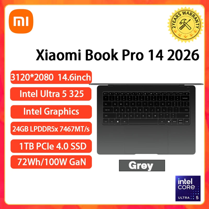 2026 Xiaomi RedmiBook Pro 14 Laptop Mi Notebook U5-325/U-338H/U7-358H 24GB/32GB 1TB