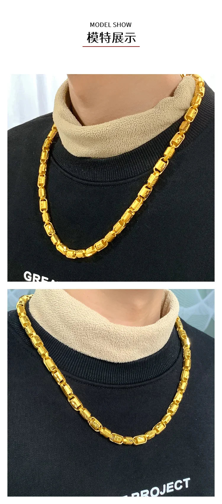 9999 pure gold starburst faceted 8mm necklace men's domineering rich chain 24K real gold jewelry