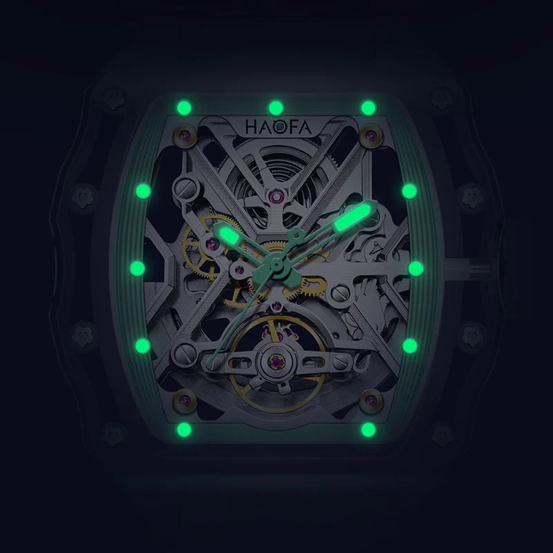 Haofa Transparent Crystal Glass Case Men's Watch Fully Automatic Mechanical Movement Luminous Fashion Watches For Man 2202