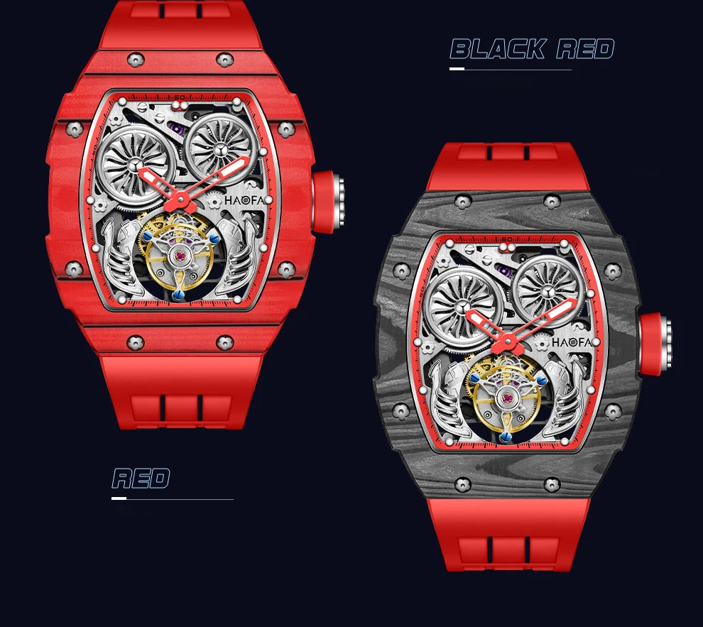 Haofa Carbon Fiber Tourbillon Mens Watch Double Spring Diver Automatic Mechanical Watches for Men Sapphire Luxury Business 1922