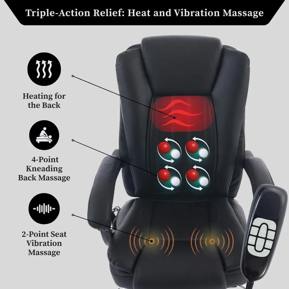 4-Point Kneading Heated Massage Office Chair with Footrest, UL & BIMA Certified, 500lbs Capacity, Suitable for Big & Tall, Leath