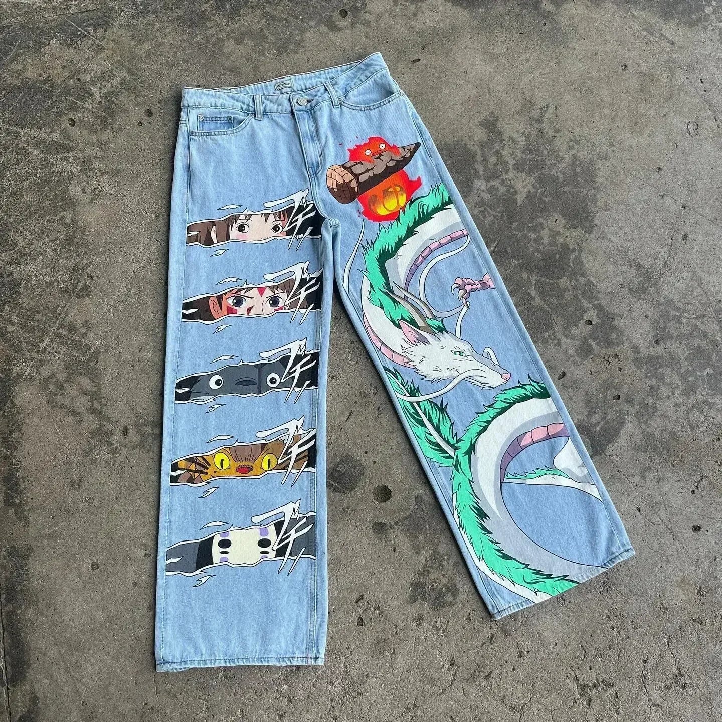 Harajuku high street y2k baggy jeans vintage wide leg denim pants popular anime jeans streetwear couples trouser men clothing