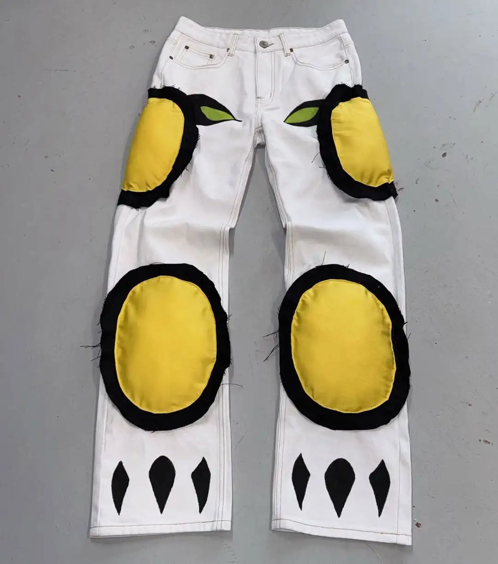 Street Hip-hop Gothic Anime Pattern Patchwork Embroidery Loose Casual Men's and Women's Straight Leg Jeans
