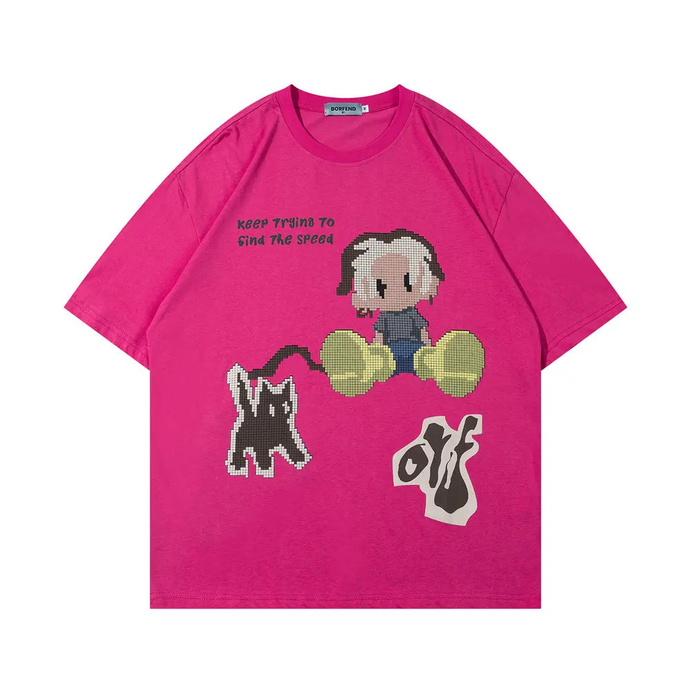 Summer Funny Cartoon Anime T Shirt Men Half-sleeved Pure Cotton Round Neck Tops Tees Hip Hop Streetwear Oversized T Shirt Women