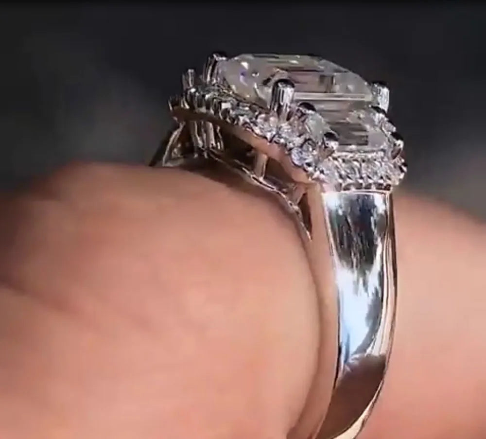 Custom Real Platinum PT950 Women Men Wedding Party Anniversary Engagement Ring 2 3 4 5 Ct 3 Pcs Emerald Moissanite Diamond Ring