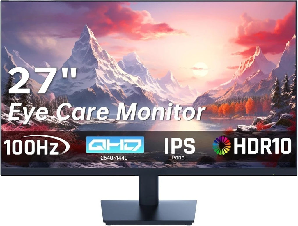 27 Inch QHD Computer Monitor, 2K 100Hz IPS Gaming Monitor, 1440P Frameless Eye Care PC Office Monitor with /DP, FreeSync & G