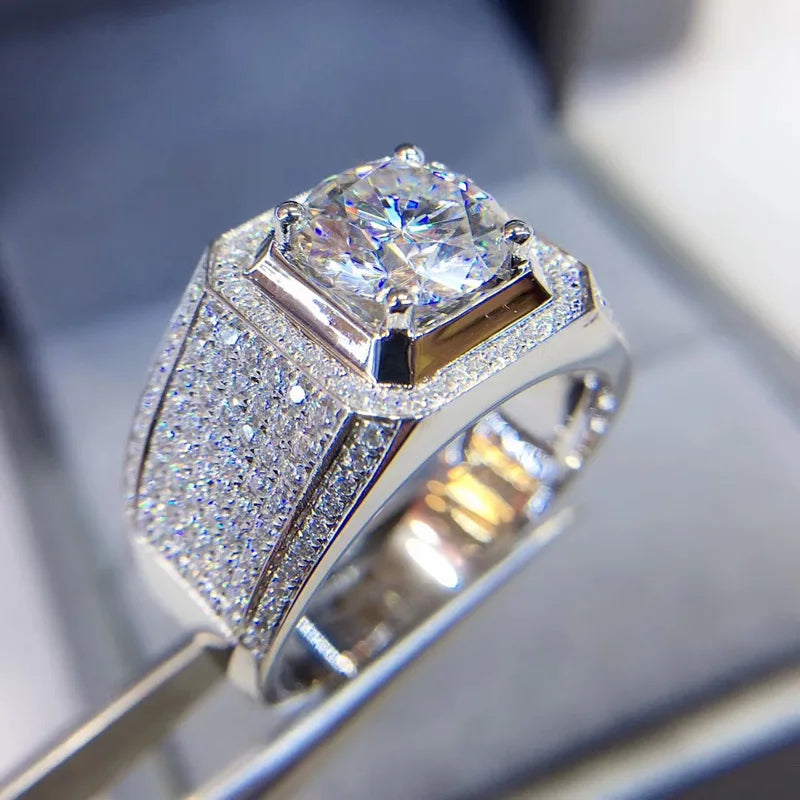 Custom Real Platinum PT950 Ring Men Engagement Anniversary Party Wedding Ring Round Moissanite Diamond Luxury 1 2 3 4 5 Carat