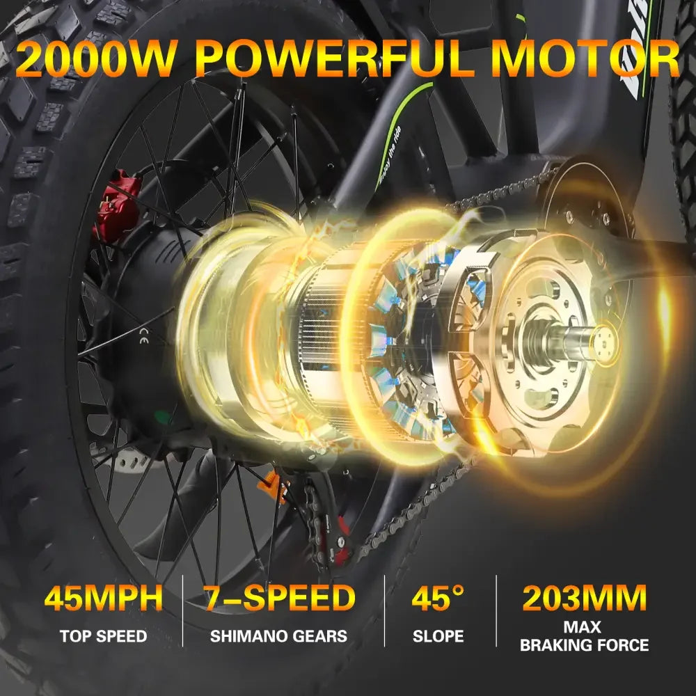 BAOLUJIE M2 Electric Bike Adults Mountain Bike 60V 25AH 20" Tires Ebike 2000W High-speed Motor Max Speed 45MPH【1 Year Warranty】