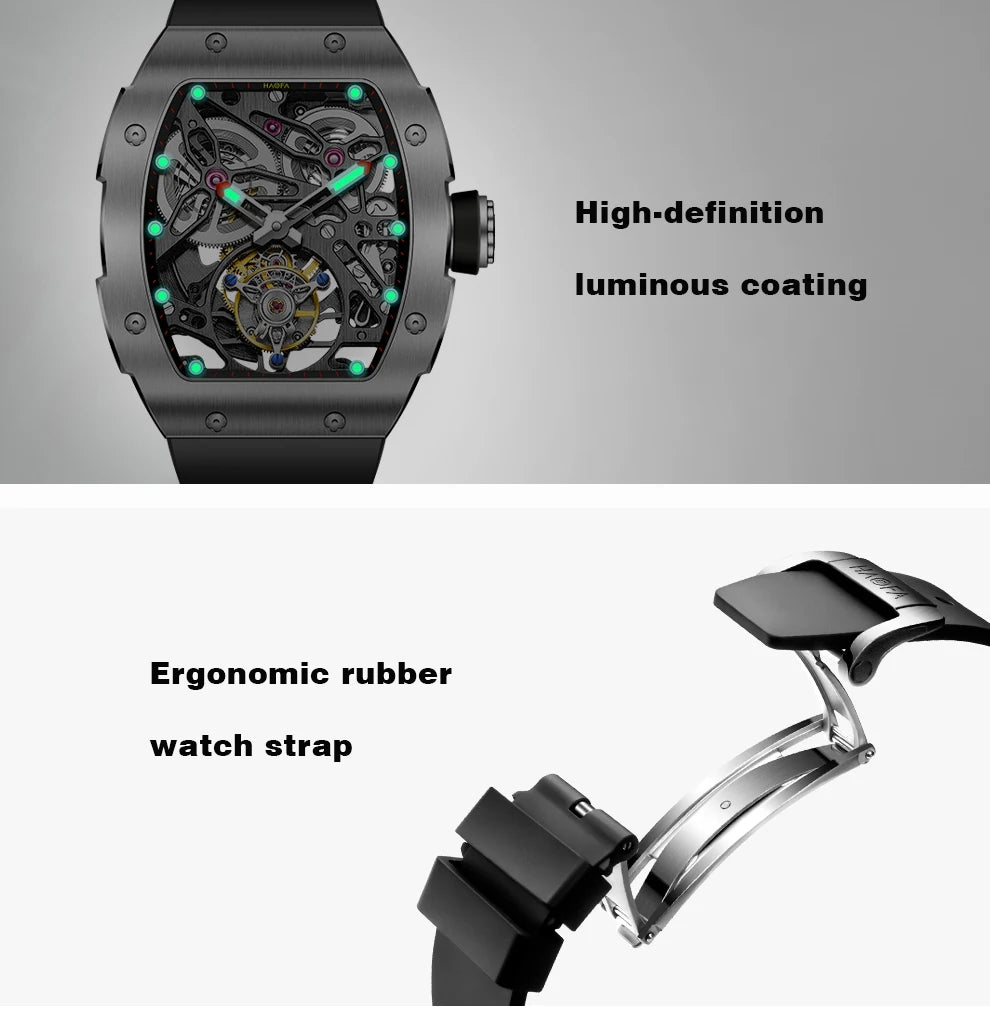 Haofa Automatic Tourbillon Movement Man Watch Flying Tourbillon Mechanical Stainless Steel Men's Luxury Watch Skeleton 1908