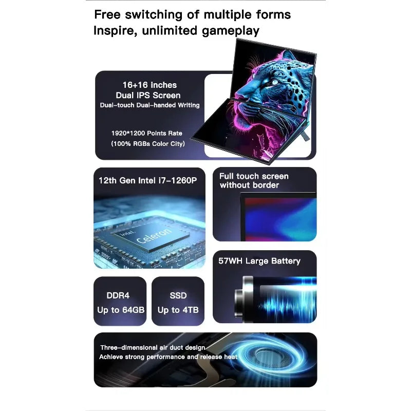 Gaming Laptops Core I7 DDR4 Factory Price Notebook PC Intel N95 16"+16" 16GB RAM Dual Touch Screen Laptop Computer New Arrival