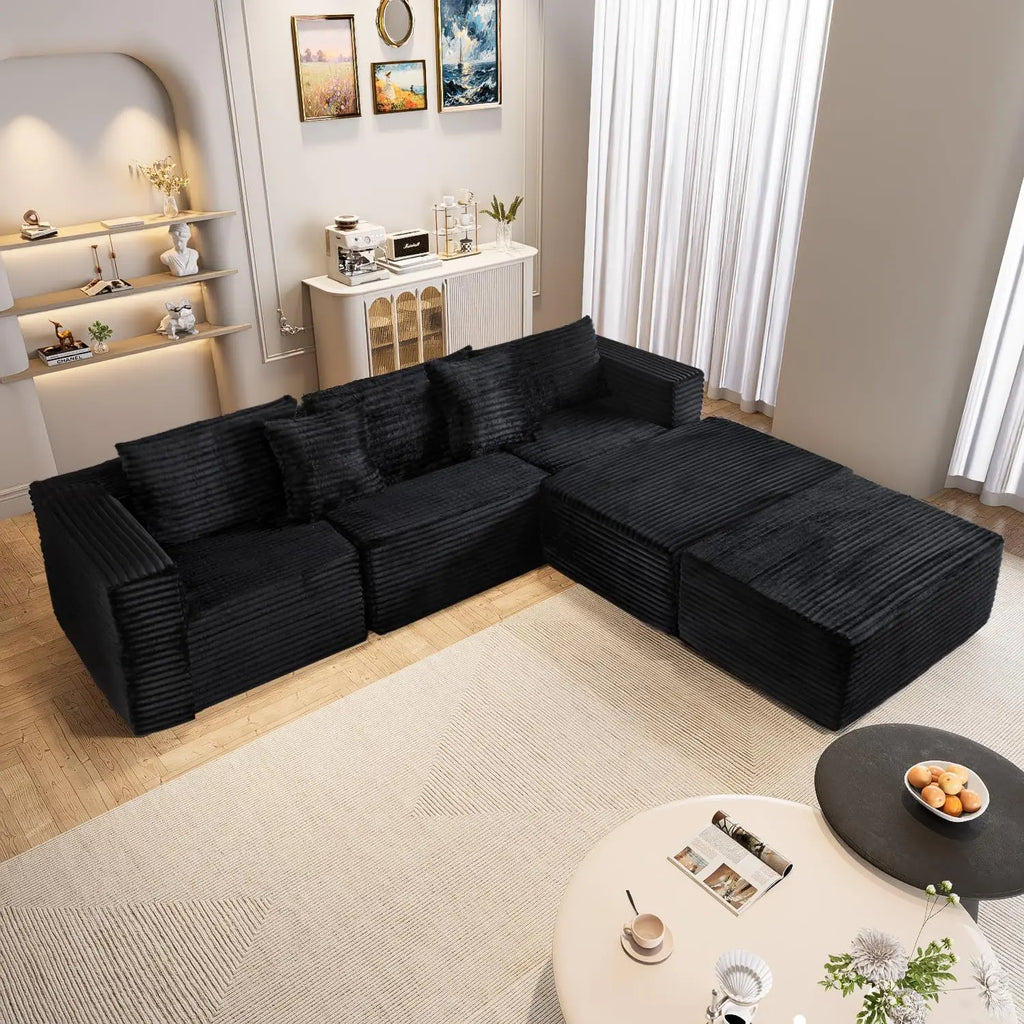110" Modular Sectional Couch with 2 Movable Ottoman,3-Seater Boneless Cloud Sofa Couches for Living Room, U Shaped, Customized
