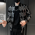 Jas Men's New Diamond Plaid Jackets Men Hip Hop Y2K Bombers Jacket Night Club Stage Streetwear Thin Coat Clothing Veste Homme