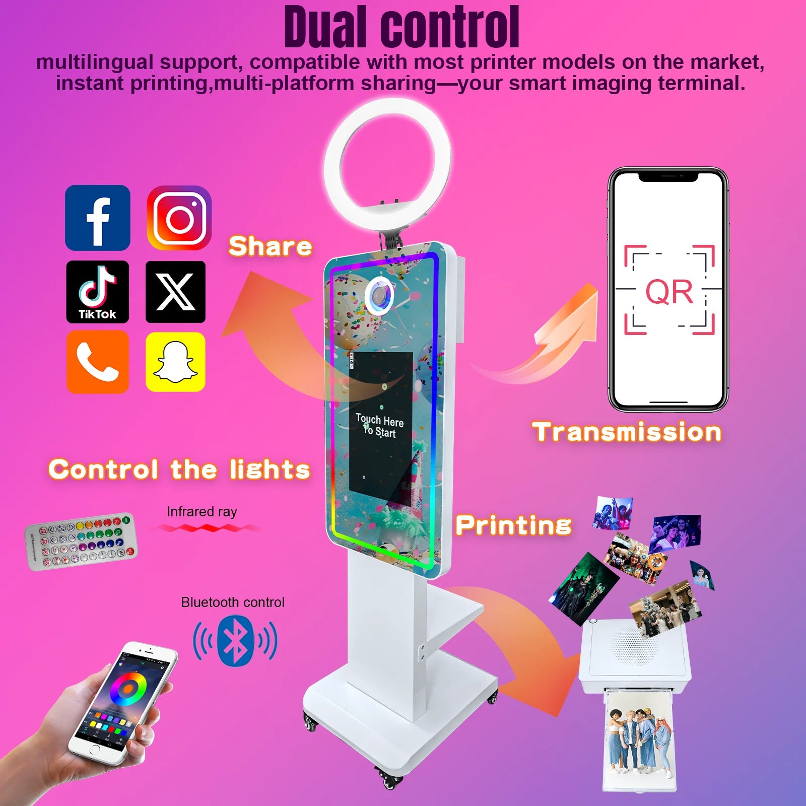 Magic Mirror Photobooth Machine LCD Touch Screen Wedding Party DSLR Selfie Photo Booth with Free Software