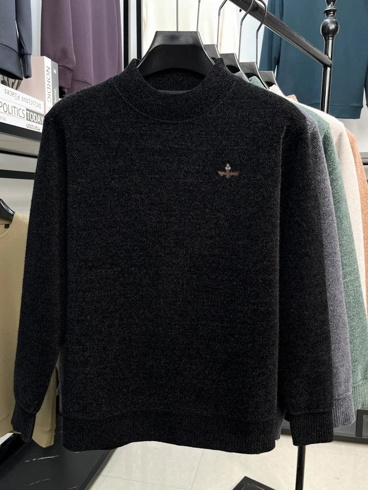 Advanced luxury plush warm men's sweater brand cartoon character embroidery new knitted autumn winter casual trend golf pullover