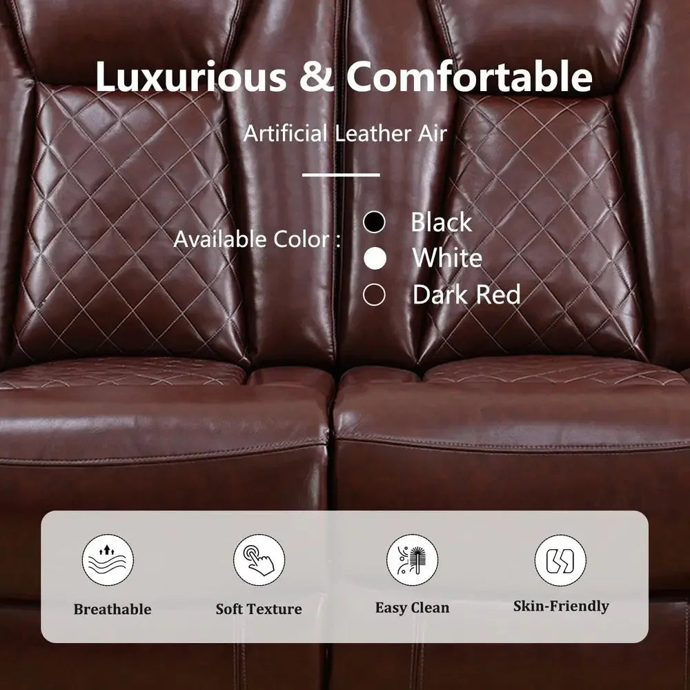 Leather Power Reclining Sectional Sofa with LED, Storage, Cup Holders, and USB Ports
